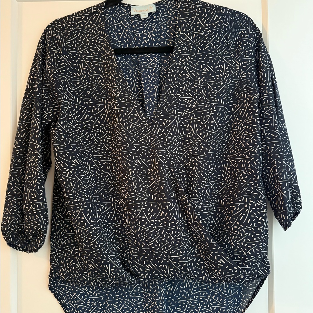 Veronica M Navy and White Abstract Blouse